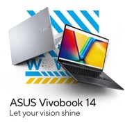 Asus Vivobook 14 (2023) Laptop - 13th Gen / Intel Core i7-1355U / 14inch FHD / 512GB SSD / 16GB RAM / Shared Intel Iris Xe Graphics / Windows 11 Home / English & Arabic Keyboard / Blue / Middle East Version - [X1404VA-EB107W]