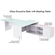 Mahmayi L Shaped Glass Executive Desk Table 75 x 320 x 180 cm - White