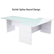 Mahmayi L Shaped Glass Executive Desk Table 75 x 320 x 180 cm - White