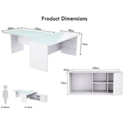 Mahmayi L Shaped Glass Executive Desk Table 75 x 320 x 180 cm - White