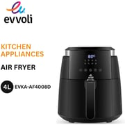 evvoli Air Fryer 4 Liter With Digital Control Panel Display, 8 Preset Programs Built-In Preheat Function 1500W - EVKA-AF4008D Black