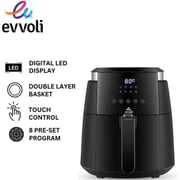 evvoli Air Fryer 4 Liter With Digital Control Panel Display, 8 Preset Programs Built-In Preheat Function 1500W - EVKA-AF4008D Black