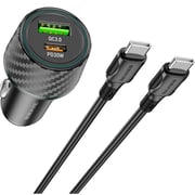 Borofone Dual Port USB Car Charger With Type C Cable 1m Black