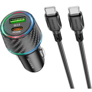 Borofone Dual Port USB Car Charger With Type C Cable 1m Black