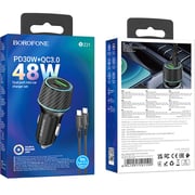 Borofone Dual Port USB Car Charger With Type C Cable 1m Black