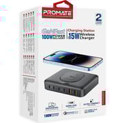 Promate 7 in 1 GaNFast Power Delivery Charging Station With Wireless Charger Black