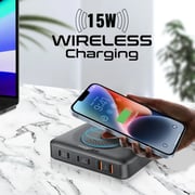 Promate 7 in 1 GaNFast Power Delivery Charging Station With Wireless Charger Black
