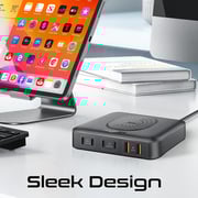 Promate 7 in 1 GaNFast Power Delivery Charging Station With Wireless Charger Black