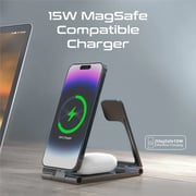 Promate 3 in 1 Ultra-Slim Foldable Wireless Charging Station Black