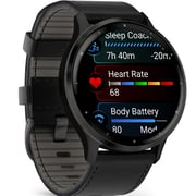 Garmin Venu 3 GPS Smartwatch Slate Stainless Steel Bezel With Black Case and Leather Band (includes black silicone band) 45mm 010-02784-52