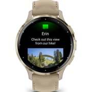Garmin Venu 3s GPS Smartwatch Soft Gold Stainless Steel Bezel With French Grey Case and Leather Band (includes French Gray silicone band) 41mm 010-02785-55