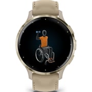 Garmin Venu 3s GPS Smartwatch Soft Gold Stainless Steel Bezel With French Grey Case and Leather Band (includes French Gray silicone band) 41mm 010-02785-55