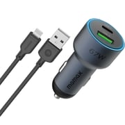 Momax Move Dual Port Car Charger With USB-C Cable Space Grey
