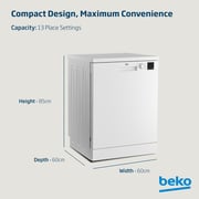 Beko Freestanding Dishwasher, 13 Place Settings, 5 Programs, A++ Energy Rating, White - DVN05320W