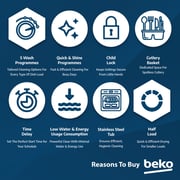 Beko Freestanding Dishwasher, 13 Place Settings, 5 Programs, A++ Energy Rating, White - DVN05320W