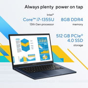 Asus Vivobook 14 (2023) Laptop - 13th Gen / Intel Core i7-1355U / 14inch FHD / 512GB SSD / 8GB RAM / Shared Intel Iris Xe Graphics / Windows 11 Home / English & Arabic Keyboard / Quiet Blue / Middle East Version - [X1404VA-EB214W]