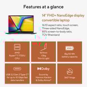 Asus Vivobook S 14 Flip 2-in-1 Convertible (2023) Laptop - AMD Ryzen 7-7730U / 14inch WUXGA / 1TB SSD / 16GB RAM / Shared AMD Radeon Graphics / Windows 11 Home / English & Arabic Keyboard / Quiet Blue / Middle East Version - [TN3402YA-LZ159W]