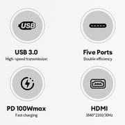 Helix 5-In-1 USB-C Hub 163mm Silver
