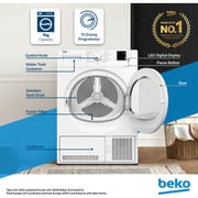 Beko 7kg Condenser Tumble Dryer, AquaWave Technology, Sensor Drying, White - DC7W