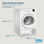 Beko 7kg Condenser Tumble Dryer, AquaWave Technology, Sensor Drying, White - DC7W