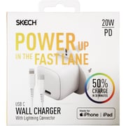 Skech Power Delivery USB-C Charger With Lightning Cable 20W White