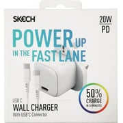 Skech Power Delivery USB-C Charger With USB-C Cable 20W White