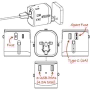 Travelmall 1 Pc 4 Port Travel Adaptor Black
