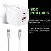 Radalifestyle QC 8 Fast Charger With Quick-Charge 20W & Type C Cable Included