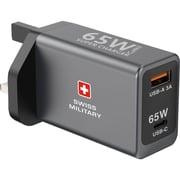Swiss Military 3 Port GaN Wall Charger Cable 2m Black