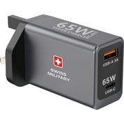 Swiss Military 3 Port GaN Wall Charger Cable 2m Black