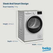 Beko 9kg Condenser Tumble Dryer, AquaWave Technology, Sensor Drying, Reversible Door, White - DC9W