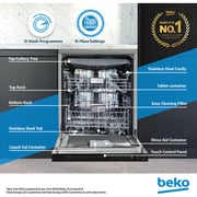 Beko Freestanding Dishwasher, 15 Place Settings, 11 Programs, A++ Energy Rating, Manhattan Grey - BDEN38533GC