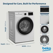 Beko 9kg Front Load Washing Machine, 1400 RPM, 15 Programs, SteamTherapy, White - WTV9314XW