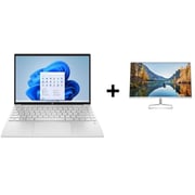 HP Pavilion Aero (2023) Laptop - AMD Ryzen 7-7735U / 13.3inch WUXGA / 1TB SSD / 16GB RAM / Shared AMD Radeon Graphics / Windows 11 Home / English & Arabic Keyboard / Natural Silver / Middle East Version - [13BE2006NE] + M24FW Monitor