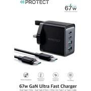 Protect GaN Ultra Fast Charger With USB-C To USB-C Cable 1m Black