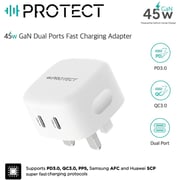 Protect Dual USB-C Fast Charging Power Adapter White