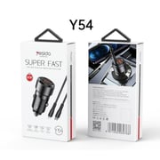 Yesido Y54 60W Fast Charging Car Charger | With TC to IP cable car cigarette lighting port charger adapter