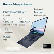 Asus Zenbook 14 OLED (2023) New ZEN with AI Laptop – 1st Series / Intel Core Ultra 7-155H/14inch 3K TOUCH/1TB SSD/16GB RAM/Intel Arc Graphics/Windows 11 Home /English & Arabic Keyboard/Ponder Blue/ Middle East Version – [UX3405MA-OLEDU7B]