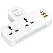 Glassology 2 Way Power Strip with 3 USB Ports White