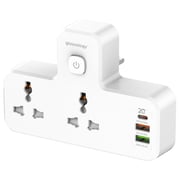 Glassology 2 Way Power Strip with 3 USB Ports White