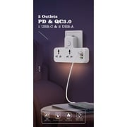 Glassology 2 Way Power Strip with 3 USB Ports White