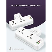 Glassology 2 Way Power Strip with 3 USB Ports White