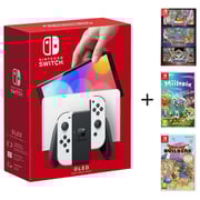 Nintendo Switch Gaming Console 64GB White + Miitopia + Dragon Quest 1,2,3 + DragonQuest Builders
