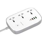 Glassology Universal Smart 3 Plug Power Strip With 4 USB White