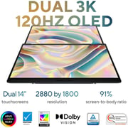 Asus Zenbook Duo OLED (2023) Ultrabook - 1st Series / Intel Core Ultra 9-185H / 14inch 3K OLED / 2TB SSD / 32GB RAM / Shared Intel Arc Graphics / Windows 11 Home / Inkwell Gray - [UX8406MA-OLEDI9IG]