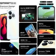 انفينيكس سمارت 8 64 جيجا بايت هاتف ذكي جالاكسي باللون الأبيض ويدعم تقنية 4G 