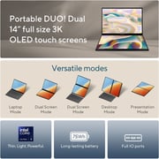 Asus Zenbook Duo OLED (2023) Ultrabook - 1st Series / Intel Core Ultra 7-155H / 14inch 3K OLED / 1TB SSD / 16GB RAM / Shared Intel Arc Graphics / Windows 11 Home / Inkwell Gray - [UX8406MA-OLEDI7IG]