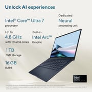 Asus Zenbook 14 OLED Laptop - 1st Series / Intel Core Ultra 7 - 155H / 14inch 3K OLED / 1TB SSD / 16GB RAM / Intel Arc Graphics / Win11 Home / Blue / English & Arabic Keyboard - ‎UX3405MA-OLEDU7B