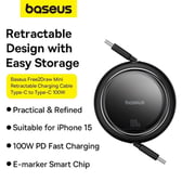 Baseus Free2Draw Mini Retractable Type C to Type C Fast Charging Data Cable 1m White