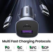 Ugreen USB Port And PD Port Car Charger Grey